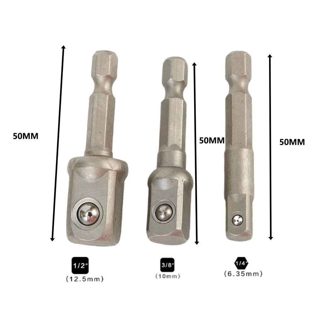 Set of 3 Socket Adapter Hex Shank Drill Bits for Power Tools