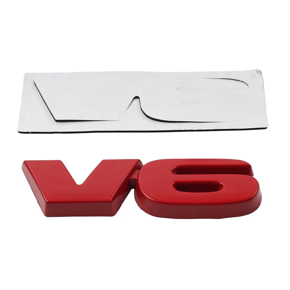 3D Metal V6 Logo Car Fender Trunk Engine Emblem Badge - Red
