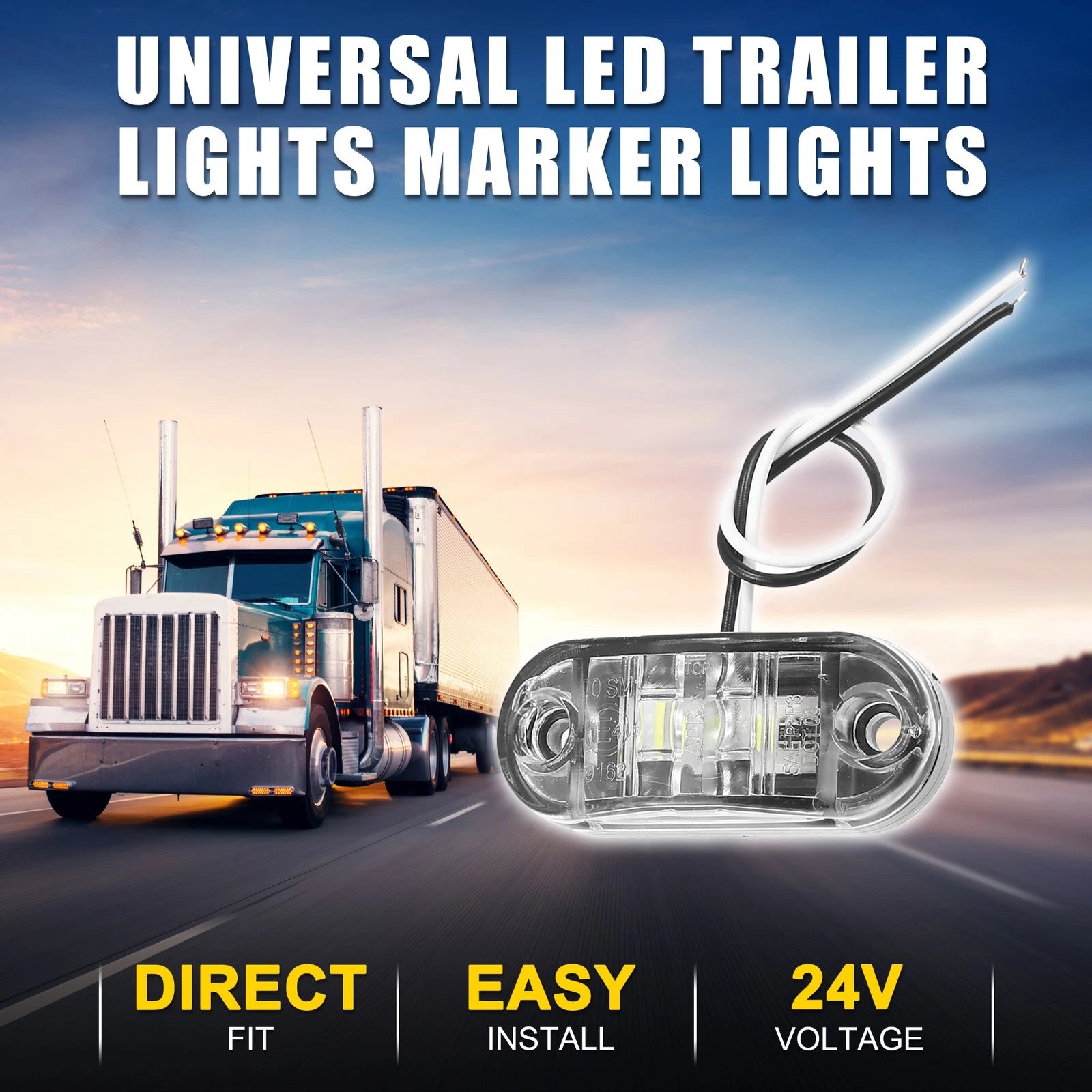 LED Trailer Marker Lights 24V Waterproof Replacement for Universal Trailer (—)