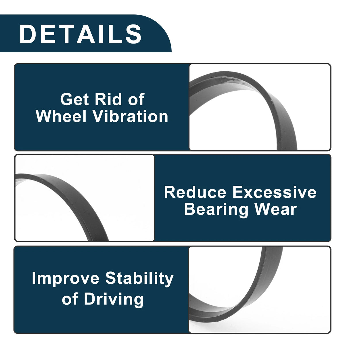 Set of 4 Hub Centric Rings 69.1mm to 67.1mm Black Polycarbonate
