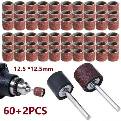 Set of 60 Sanding Belts 150-Grit 1/2in x 1/2in + 2 Rubber Mandrels