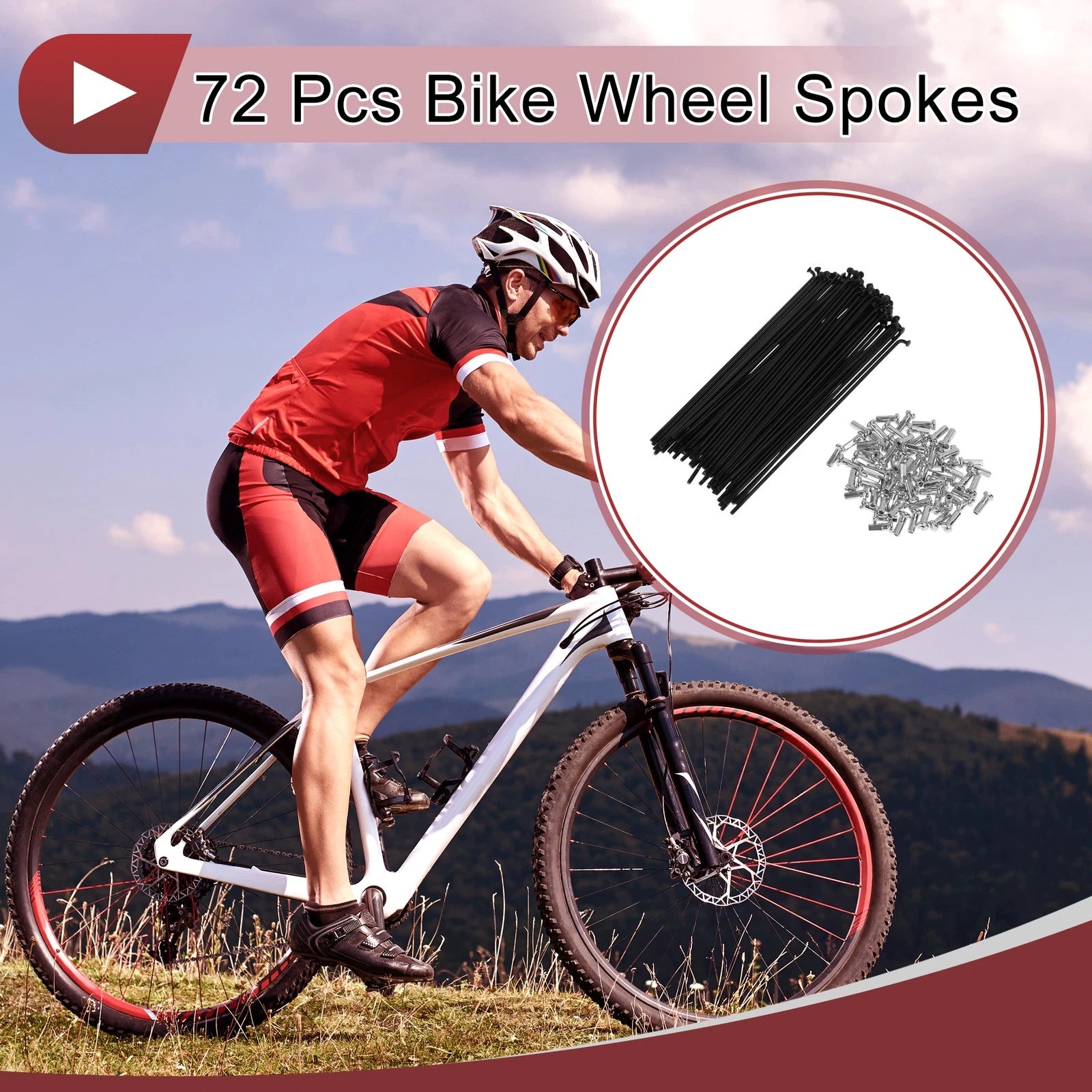Bicycle Spoke Set 133mm Carbon Steel Black for 14G (72 Pack)
