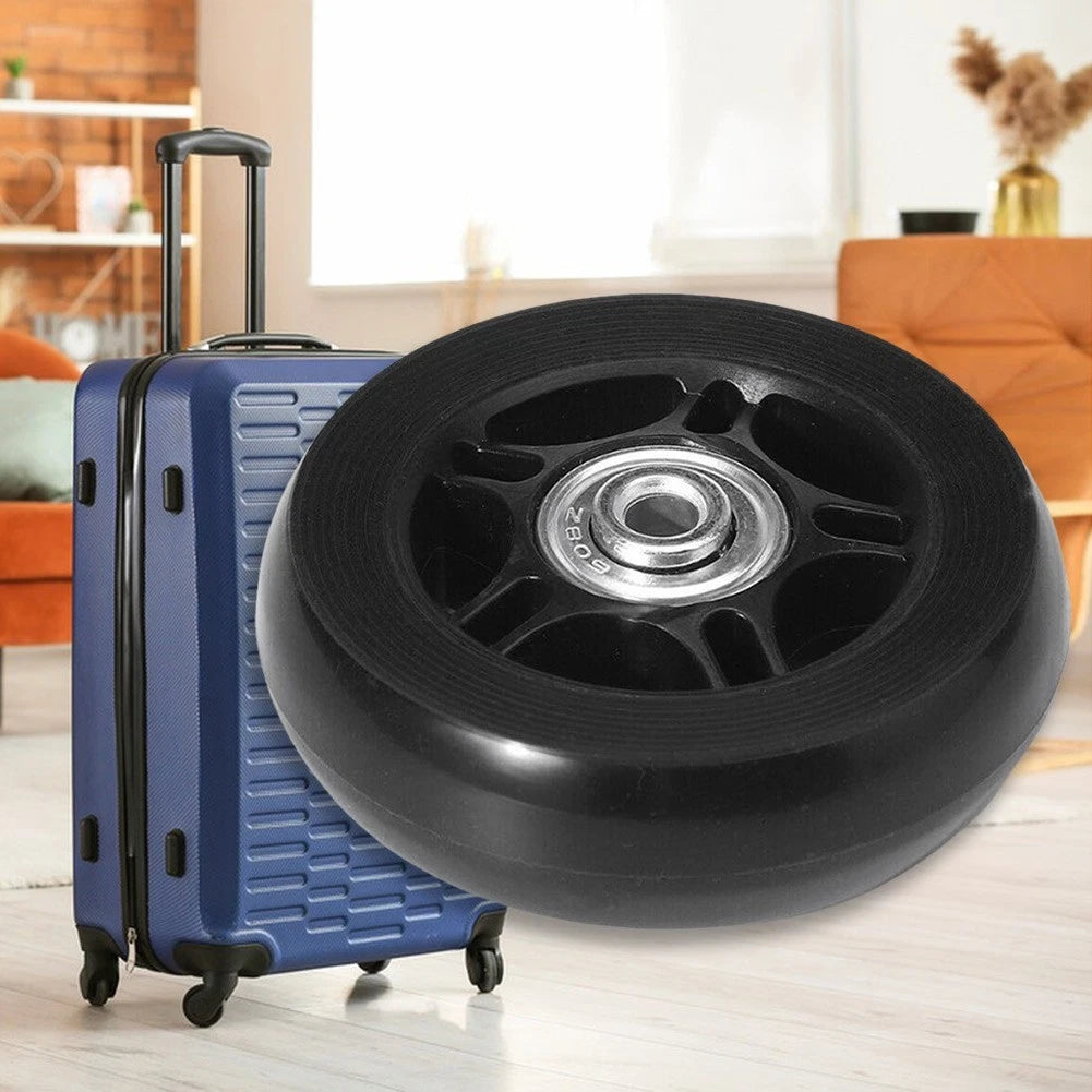 2x 64mm Black Wheels with Axles Screws for Suitcases