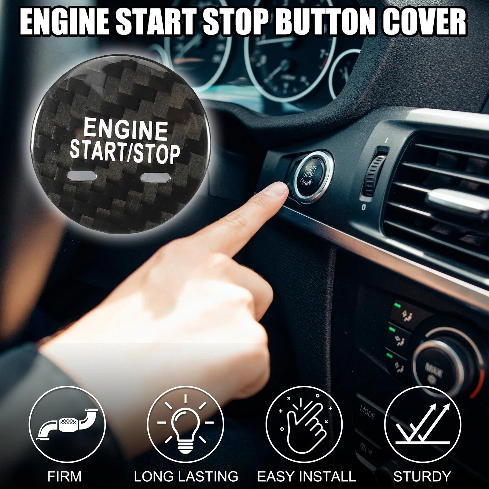 Engine Start Stop Button Cover Ignition Starter Black for Chevrolet Cruze (2016–2019)