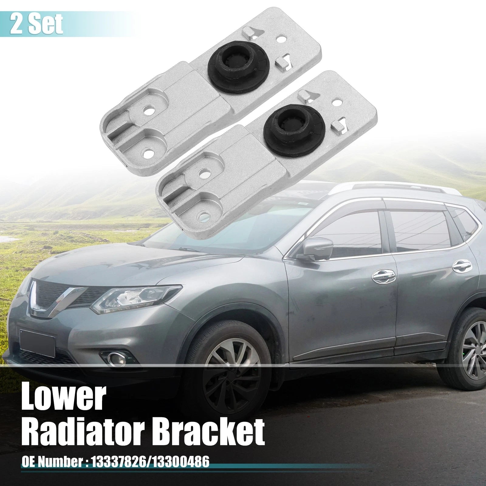 Lower Radiator Brackets with Rubber Cushion Bushing for Chevrolet (2Set)