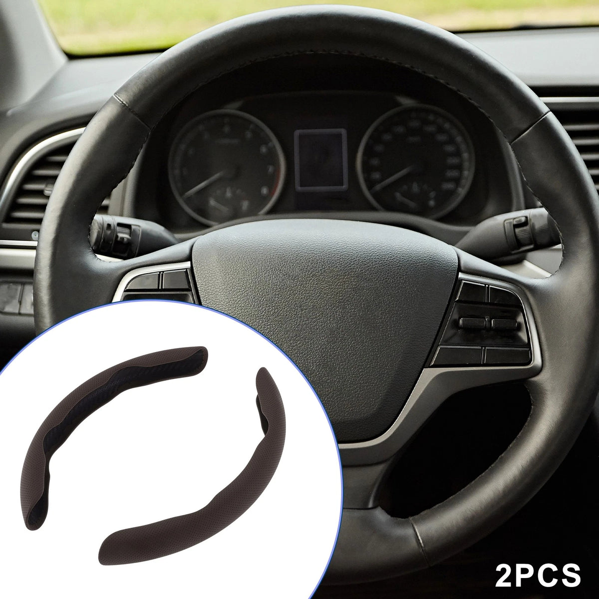 Set of 2 Rubber Steering Wheel Covers for Universal Fit (Mocha Brown)