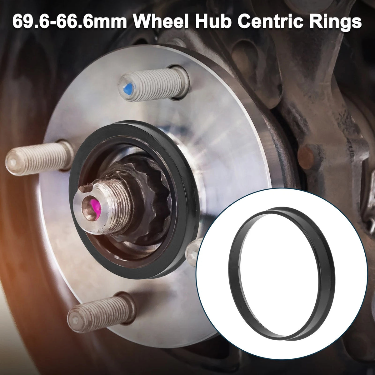 Set of 4 Wheel Hub Centric Rings for Car (69.6mm to 66.6mm) Black Polycarbonate