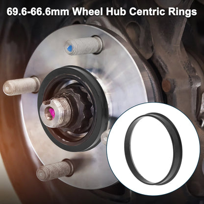Set of 4 Wheel Hub Centric Rings for Car (69.6mm to 66.6mm) Black Polycarbonate