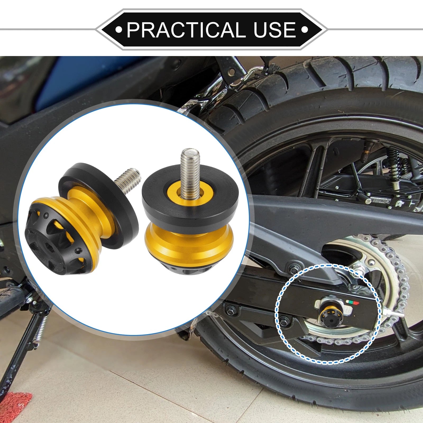 Swingarm Spool Sliders CNC 8mm Pair for Motorcycle Stand (Gold) (Universal)