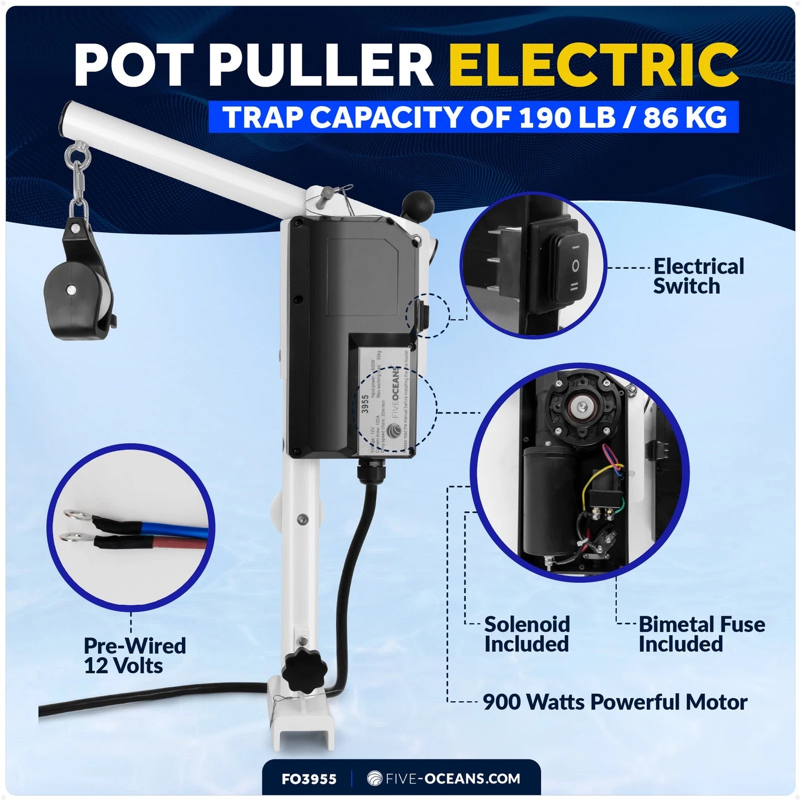 Line Hauler Pot Puller for 12V Systems (900W, 190 lb Capacity)