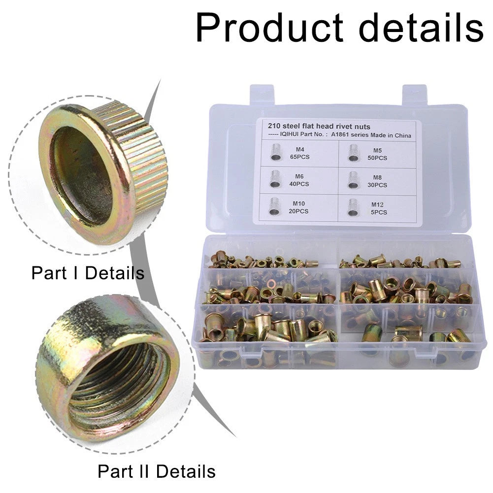 210-Piece Aluminum Rivet Nut Kit for Easy Installation