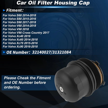 Car Oil Filter Housing Cap for Volvo S60 (2014–2018) 32140027 Plastic Black