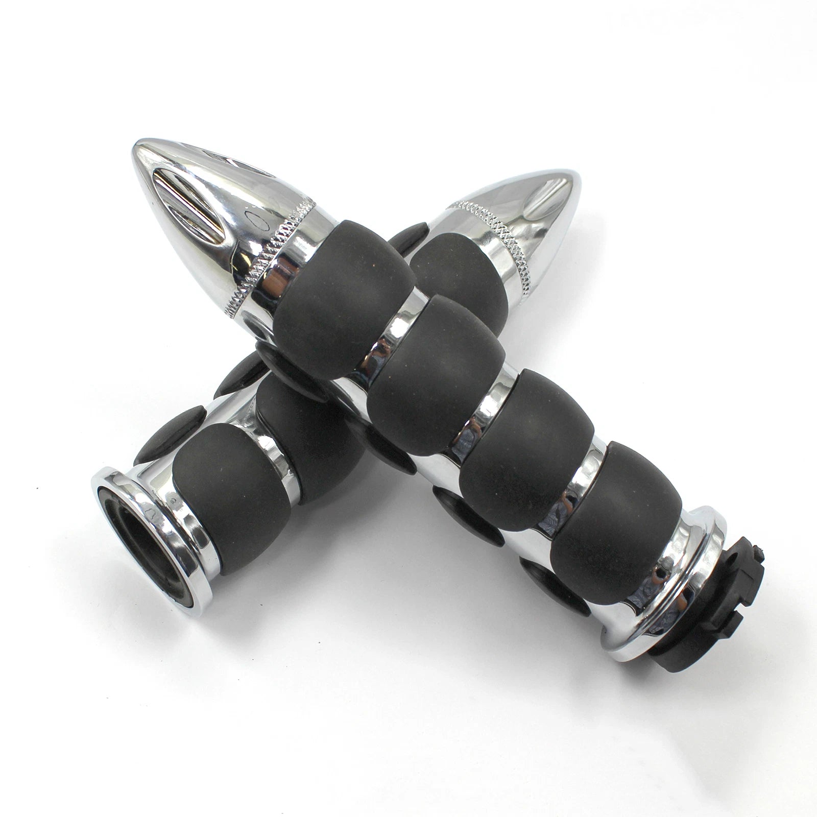 Chrome Motorcycle Handlebar Hand Grip with Black Rubber for Harley (Universal)