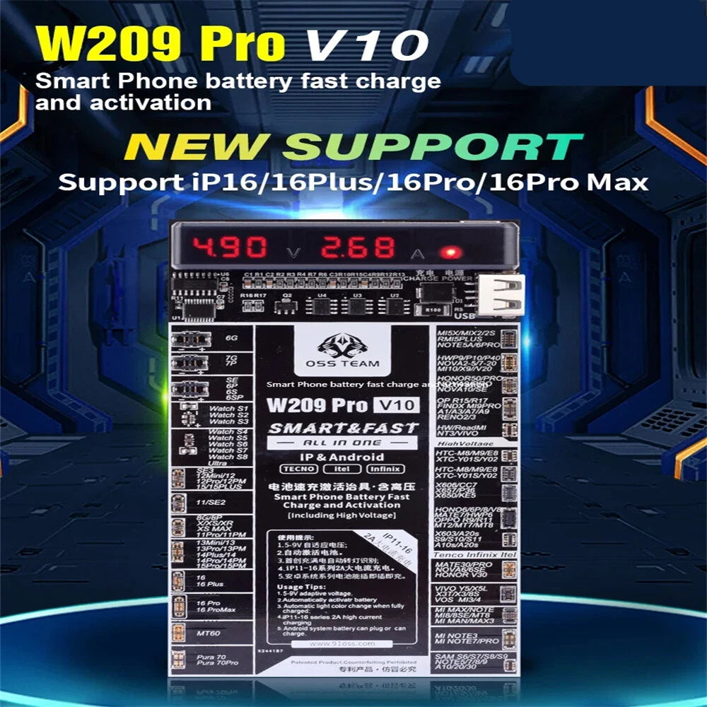 W209 Pro V10 Battery Test Activation Board For iPhone 11-16 Android Smart Phone