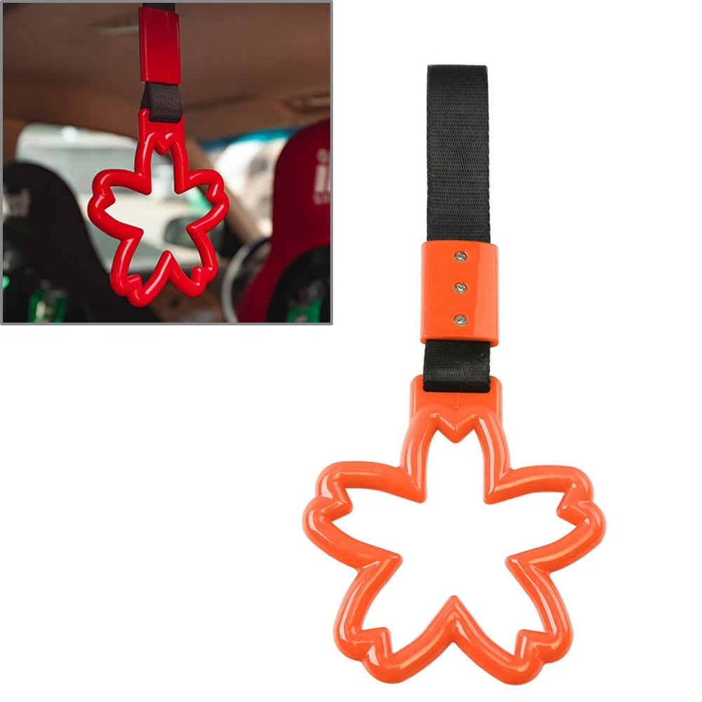 Cherry Blossom Ring Handle Strap for Train Bus (Black/Orange)