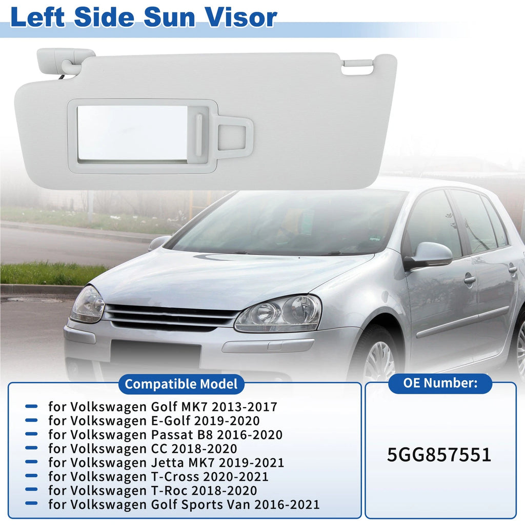 Left Side Sun Visor for Volkswagen Golf MK7 2013-2017 Replacement Gray