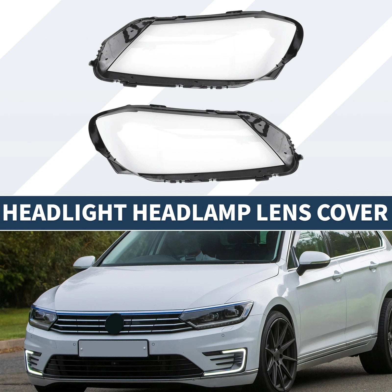 Headlight Lens Cover Pair Front Left Right for Volkswagen Passat B7 (2012–2015)