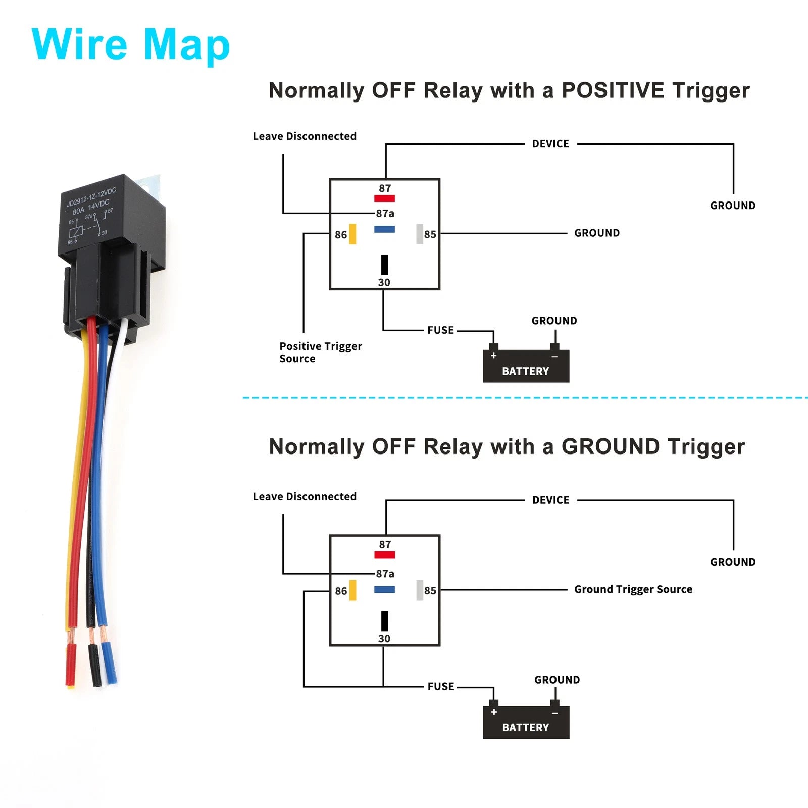 2X 5-Pin Auto Relay 12V 80A with Harness Sockets for Universal Applications