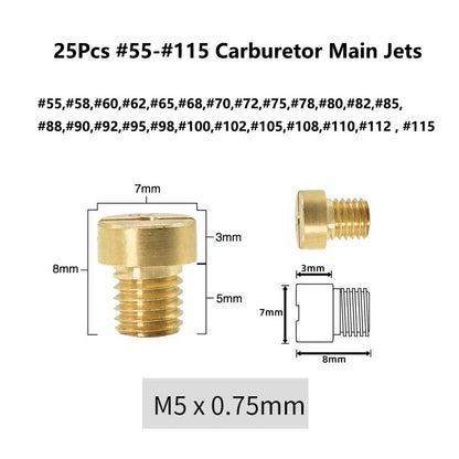 25Pcs M50.75 Carburetor Main Jet Replace For Dellorto PHBG SHA Carb #55-#115