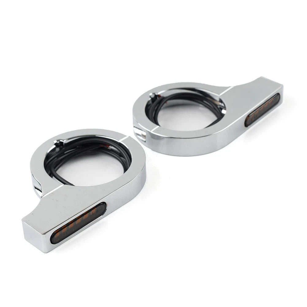 CNC LED Fork Turn Signal Light Indicator for Harley Touring Dyna (46-50MM)