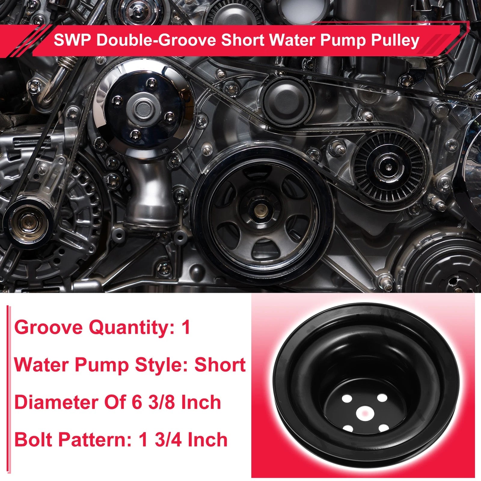 Short Water Pump Pulley Double-Groove Replacement for Chevy Big Block (1968–1970)