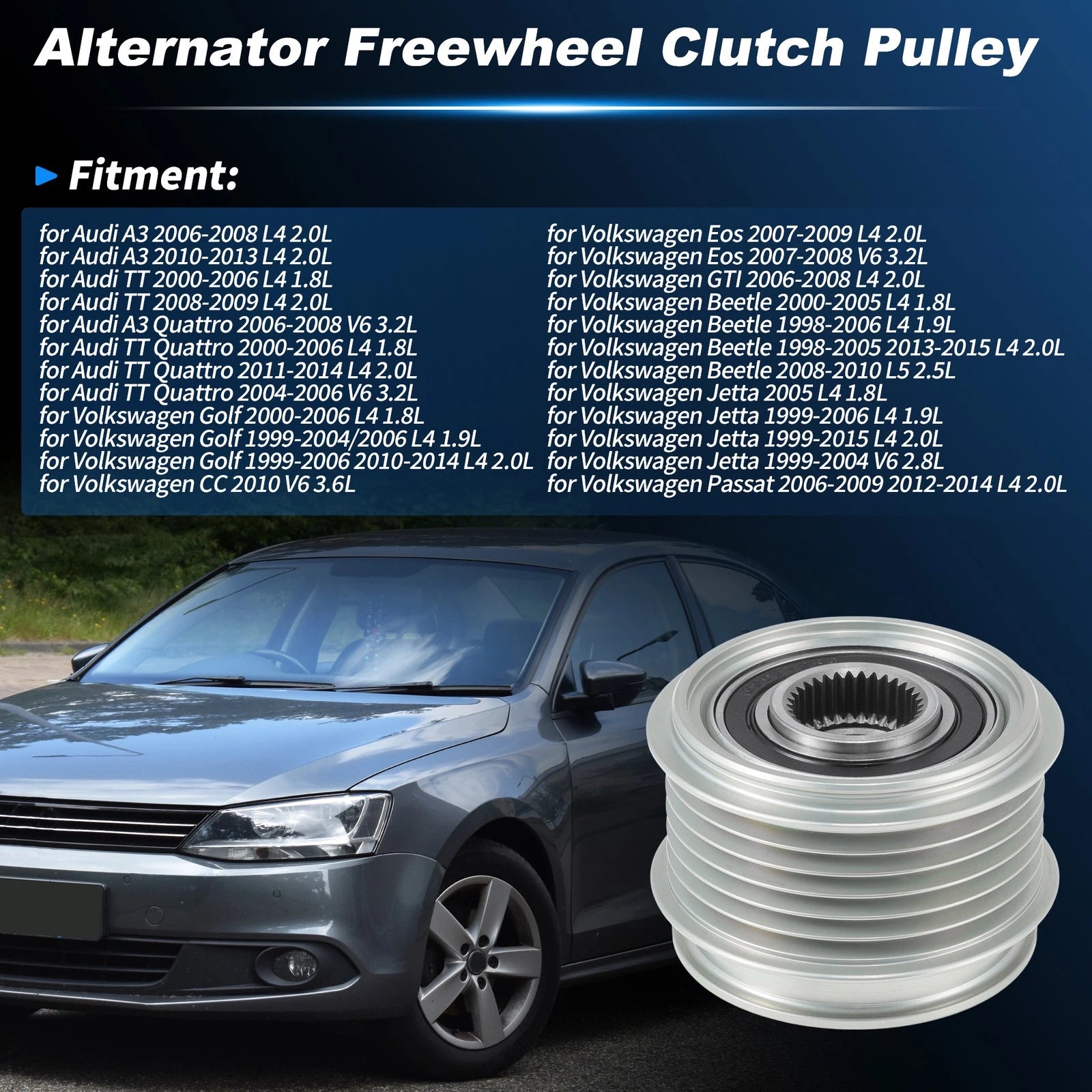 Alternator Freewheel Pulley Replacement for Audi A3 TT Volkswagen Golf Eos Beetle (2003–2015)