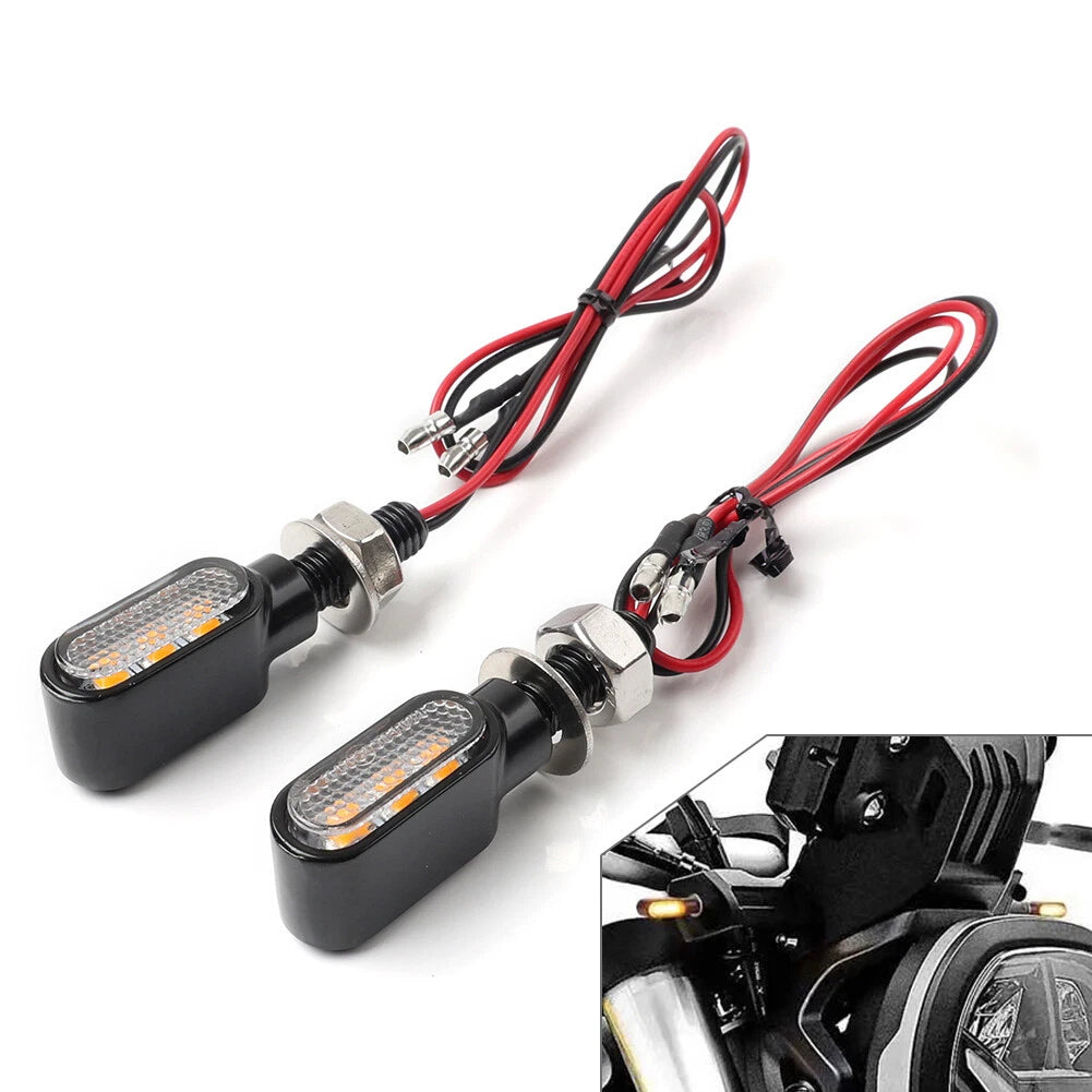 2X Mini Turn Signal Indicator Light for Universal Motorcycle (Amber Black)