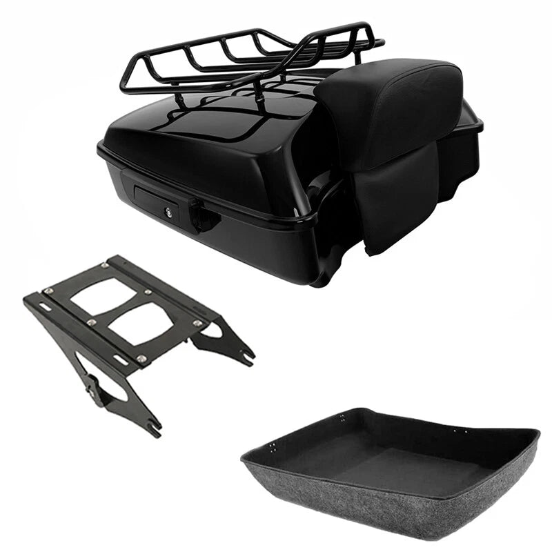 Black Chopped Trunk Backrest Rack Mount for Harley Touring (2014–2026)