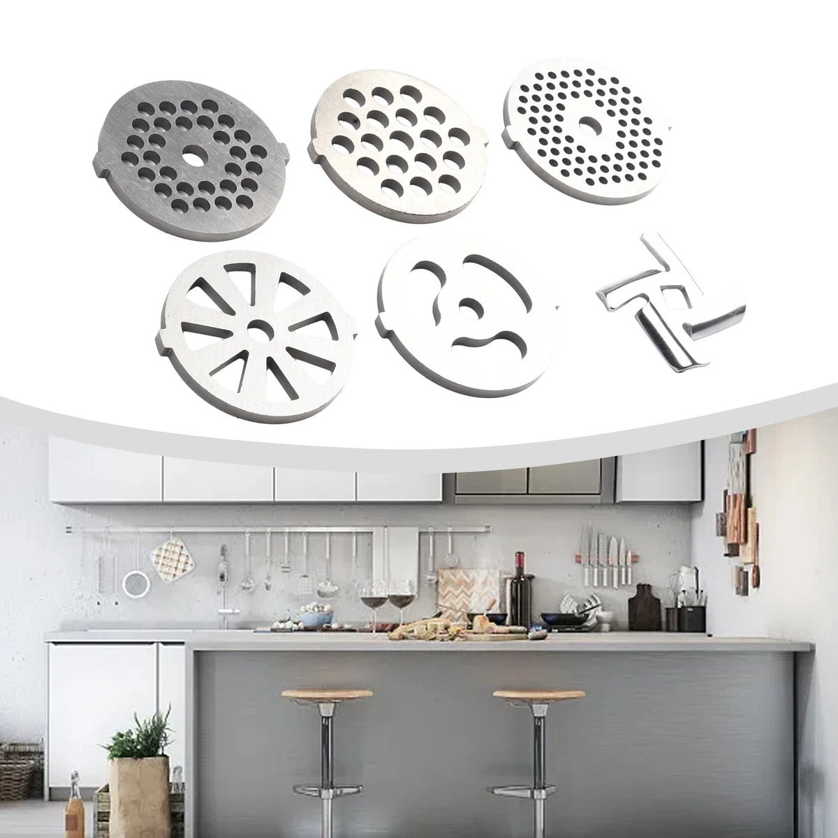 6X Stainless Steel Meat Grinder Plates & Blades Accessories