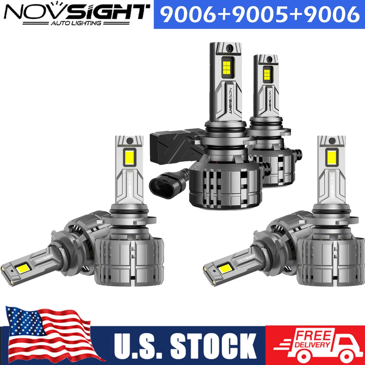 6X 9005 9006 LED Headlight Fog Light Bulbs Kit for