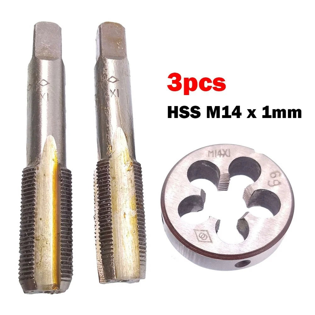 3pcs Taper Tap and Die Set for M14 x 1mm Right Hand Threads