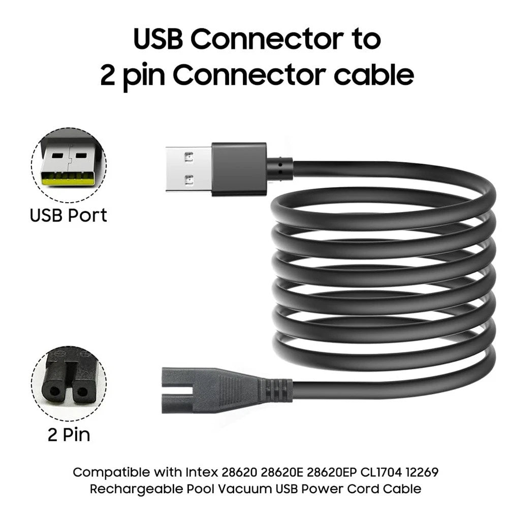 2-Pin USB DC Charging Cable For Intex 28620 Rechargeable Handheld Vacuum Cleaner