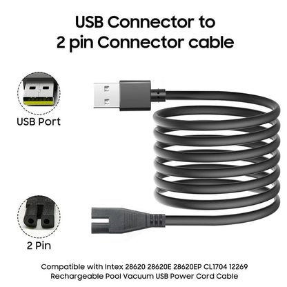 2-Pin USB DC Charging Cable For Intex 28620 Rechargeable Handheld Vacuum Cleaner