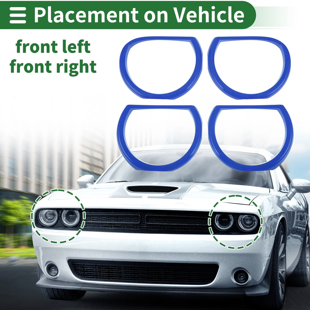 4 Pcs Headlight Trim Bezels Replacement for Dodge Challenger (2015–2024)