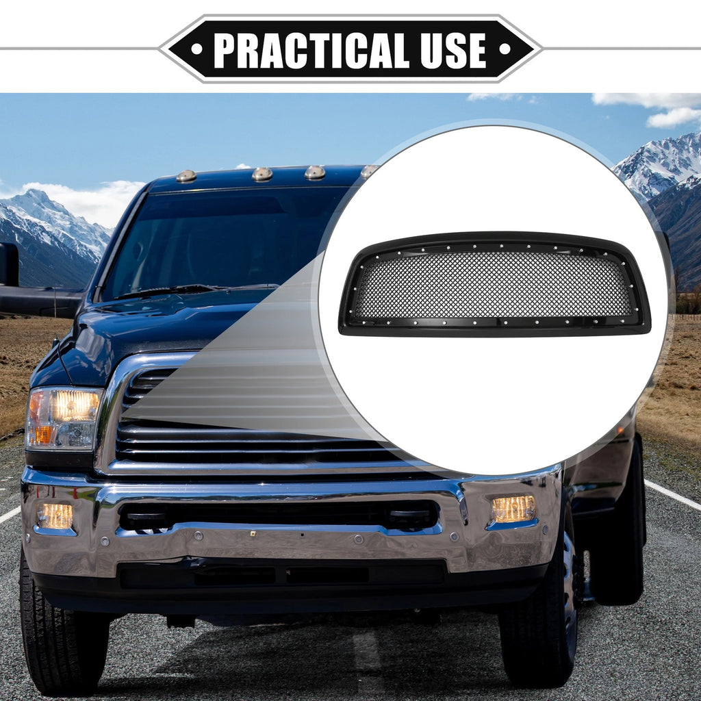 Front Grille Assembly with Rivet for Dodge Ram 1500 (2011–2012) Gloss Black