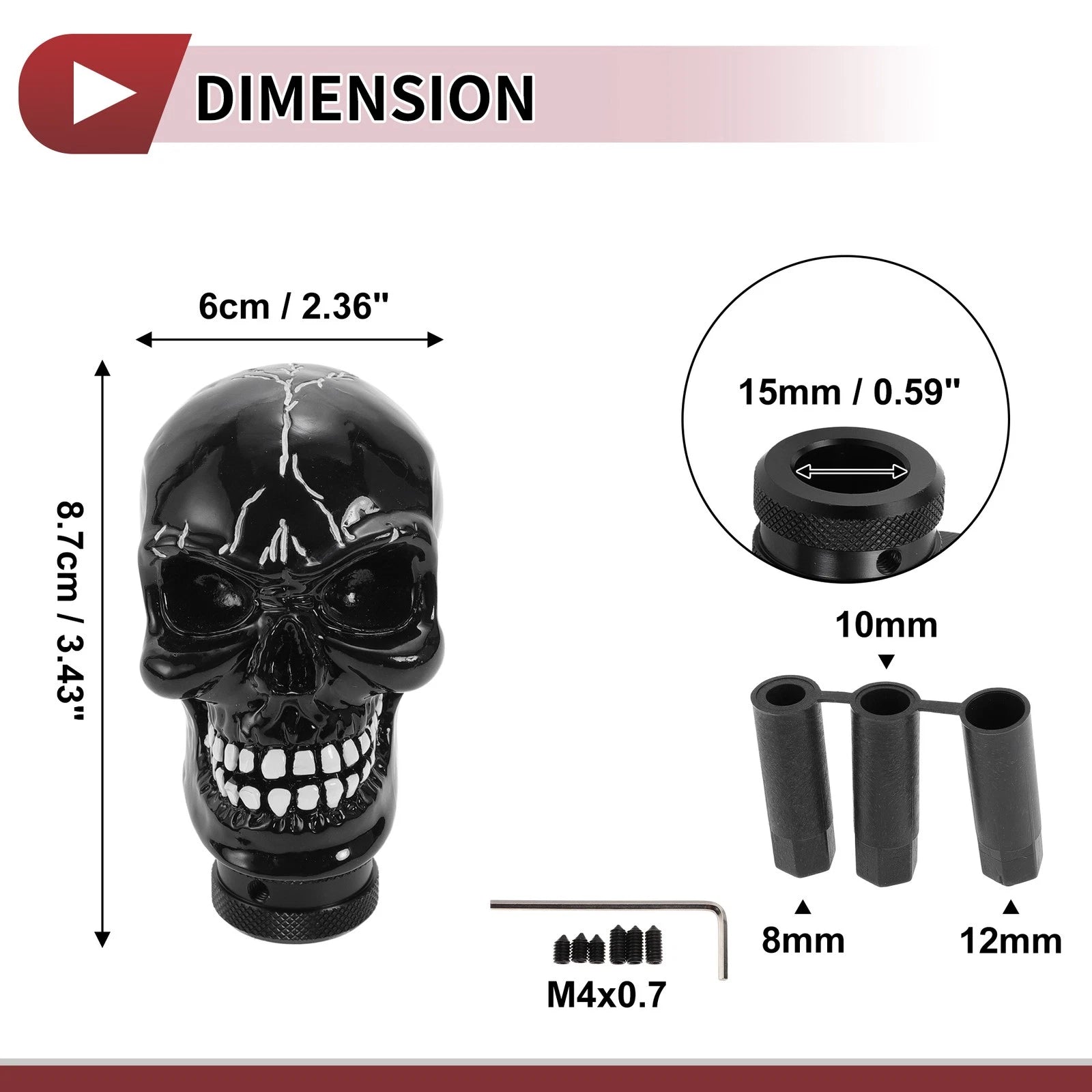 Skull Shift Knob with 3 Adapters for Universal Fit (Automatic/Manual)