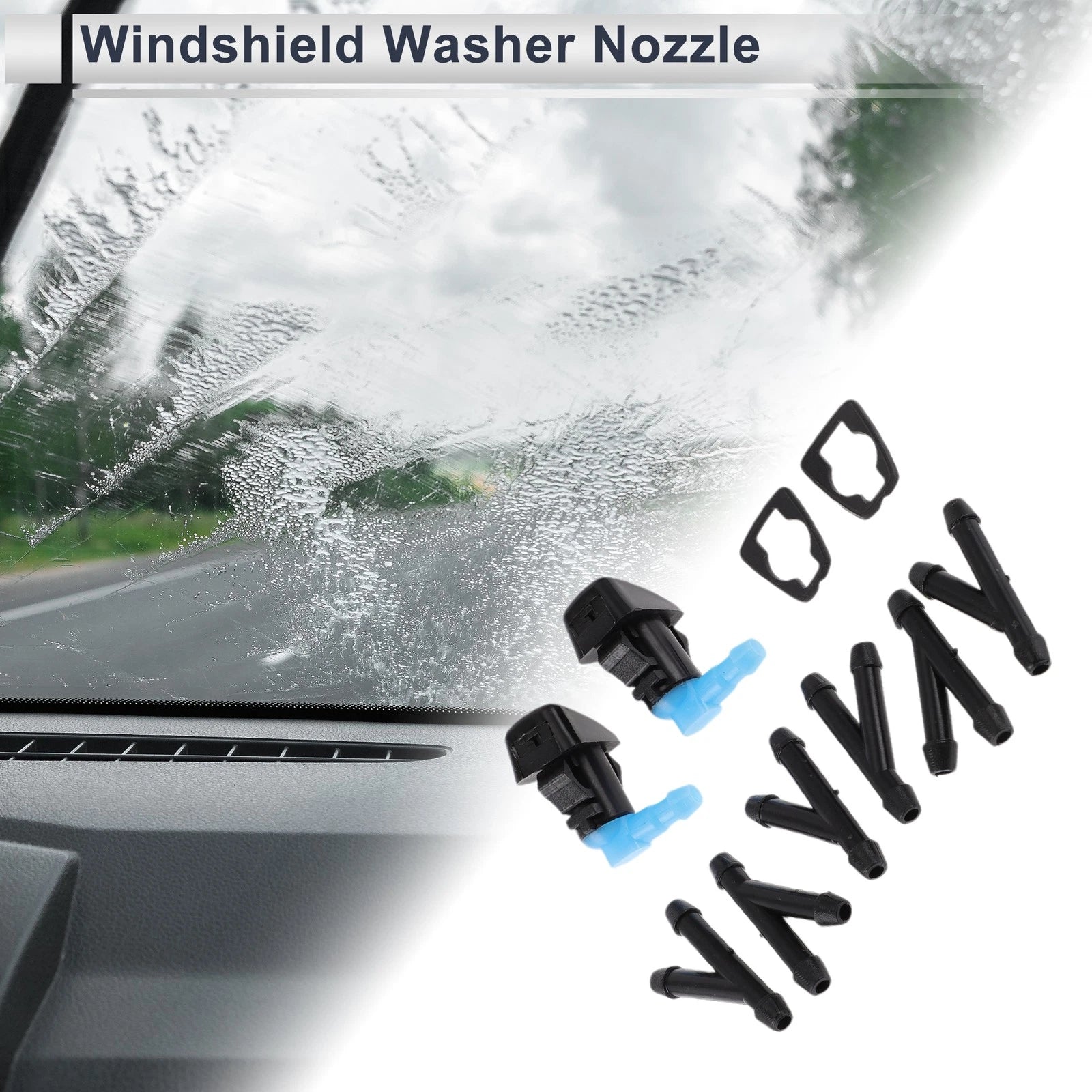 Windshield Washer Nozzle Replacement Kit with 6 Hose Connectors for Ford (2000–2011)