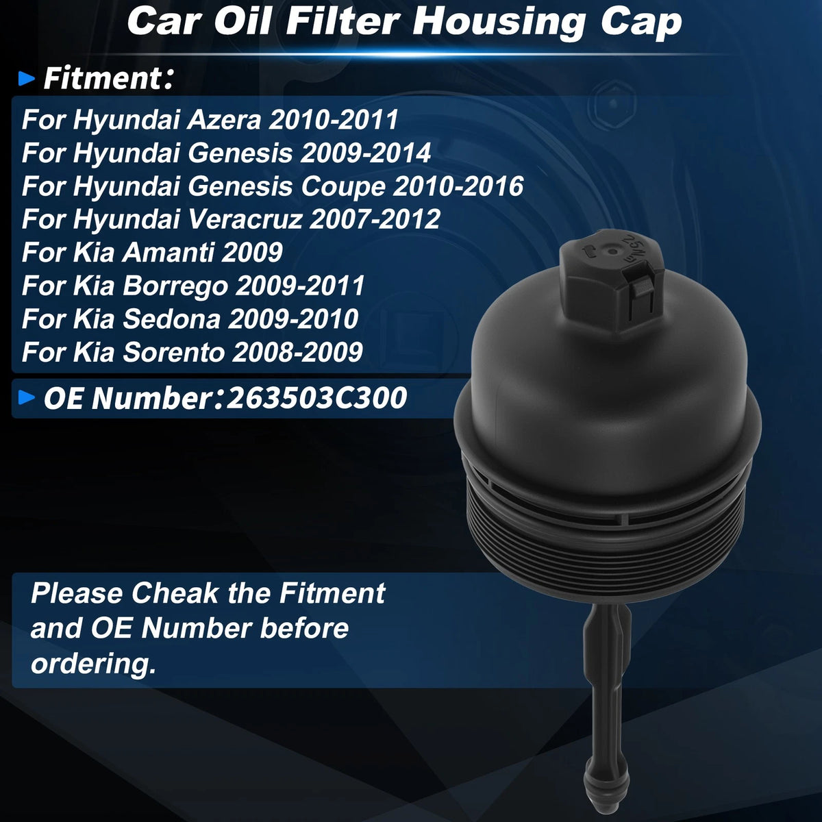 Oil Filter Housing Cap for Hyundai Azera (2010–2011) 263503C300