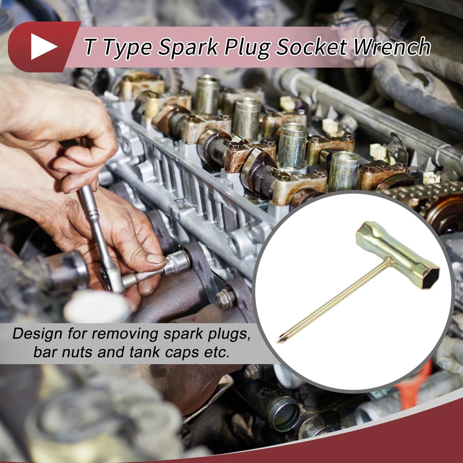 17mm 19mm Hexagon Spark Plug Socket Wrench for T Type (10.8x7.3cm)