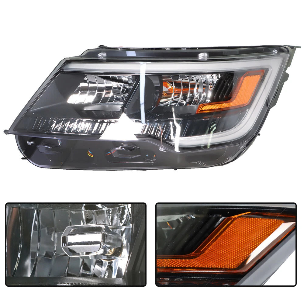 Headlight Headlamp for Ford Explorer (2016–2019) Black Halogen w/LED DRL Left