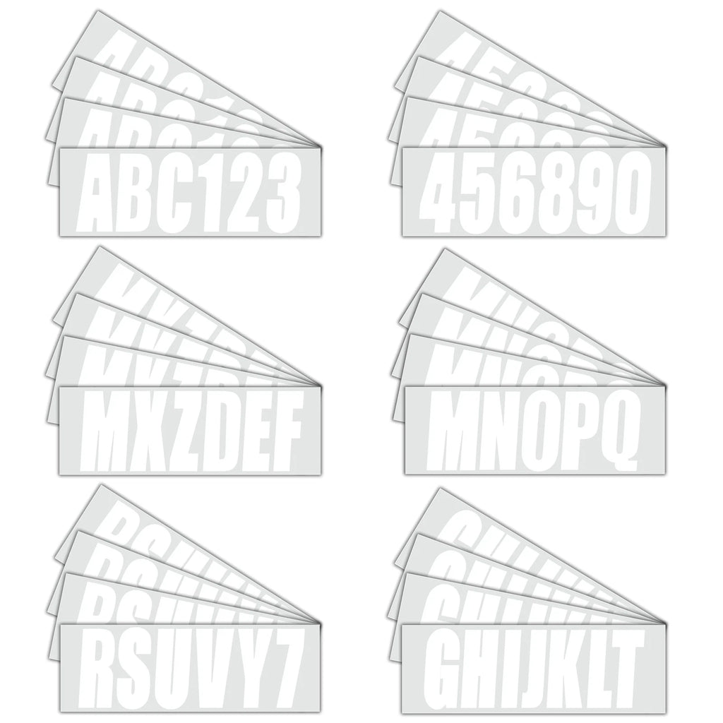 White Alpha-Numeric Registration Stickers Decals for Boat