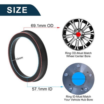 Set of 4 Wheel Hub Centric Rings for Universal Fit (OD 69.1mm ID 57.1mm)