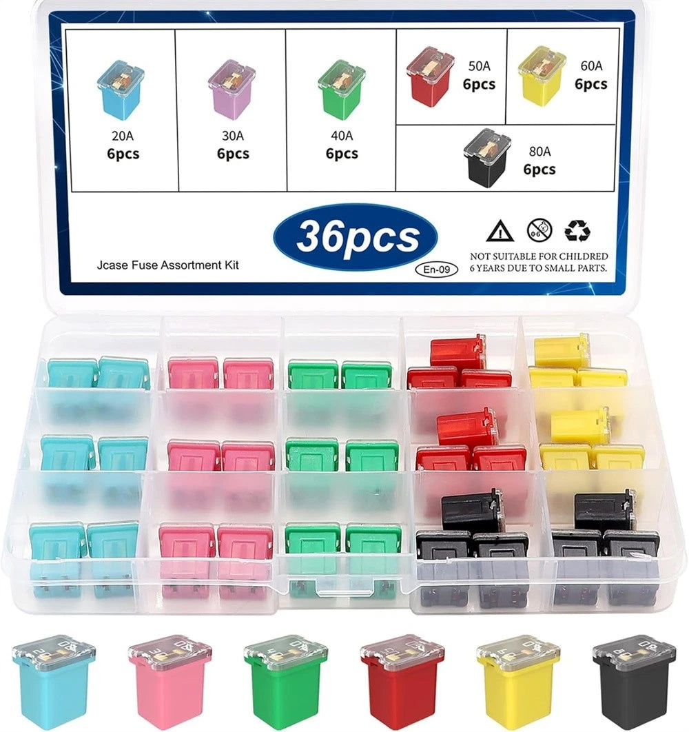 36Pcs Jcase Fuse Assortment Kit for Automotive Low Profile Box