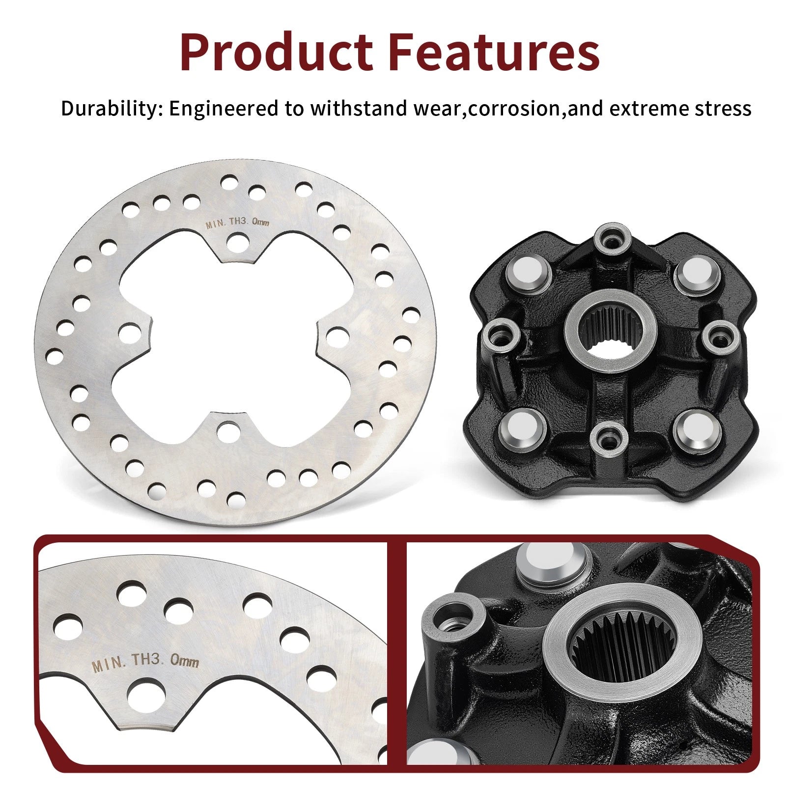 Front Left or Right Wheel Hub + Brake Disc Rotor for Honda Rancher 420 (2014–2024)