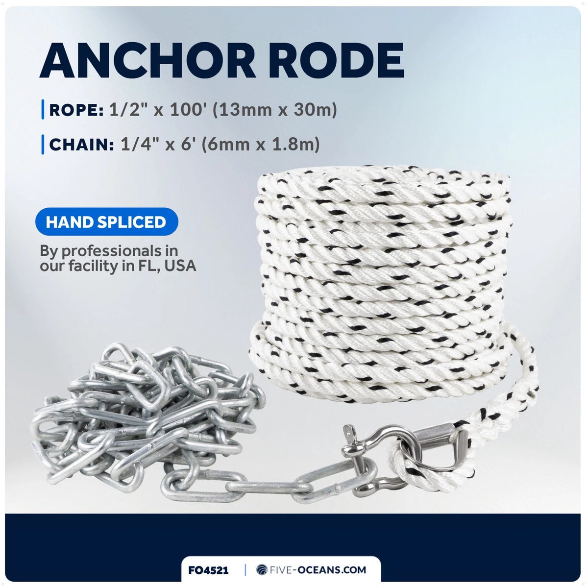 3-Strand Nylon Rope 1/2"x100' with Galvanized Steel Chain 1/4"x6'