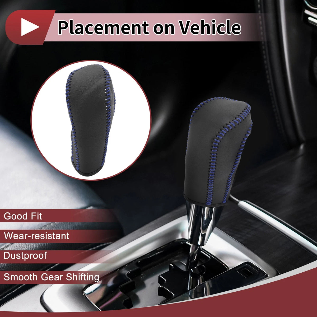 Gear Shift Knob Cover for Ford Fiesta (2009–2012) Black Blue Faux Leather