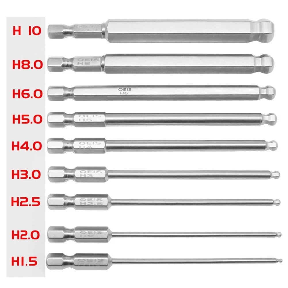 1pc Ball End Hex Screwdriver Bit for Metric Hex (100mm)