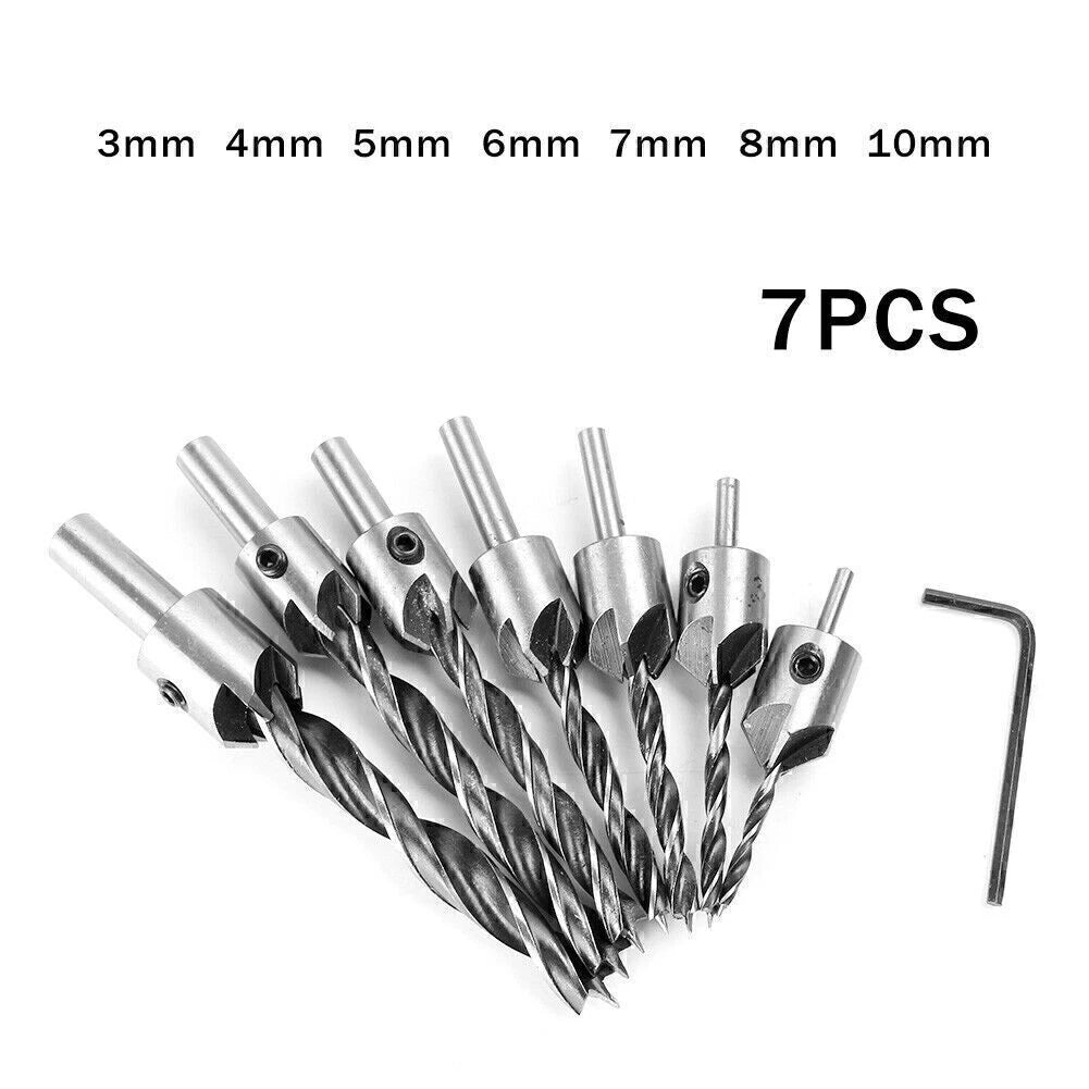 7x HSS 5 Flute Countersink Drill Bit Set (3-10mm)