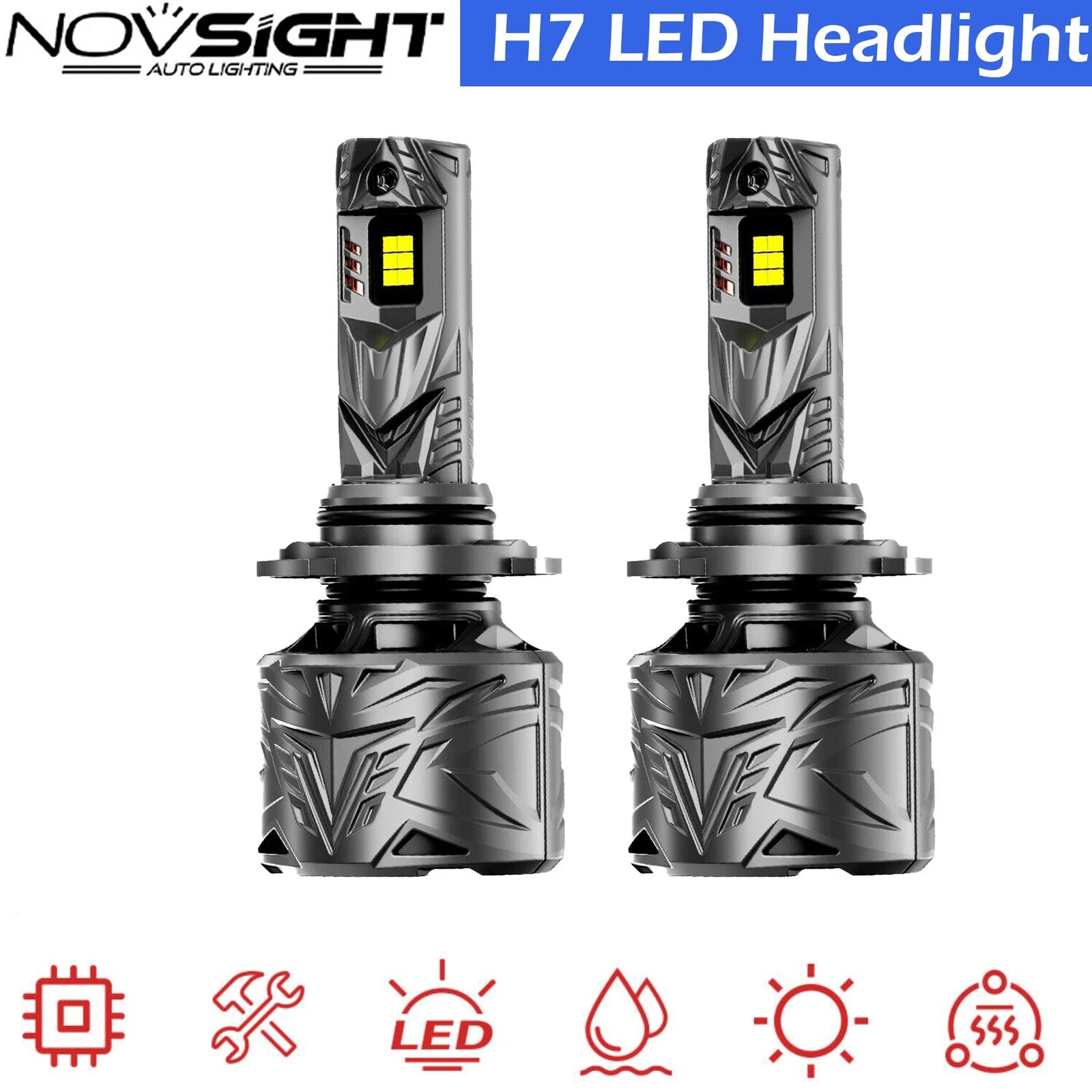 2X H7 LED Headlight Bulbs for NOVSIGHT (6500K, 60000LM)