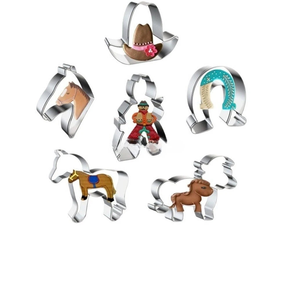 6pcs Cowboy Cookie Cutter Set for Western Horseshoe & Hat